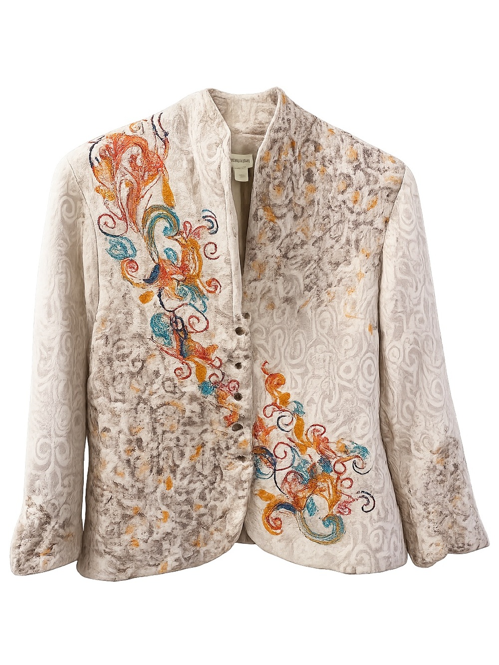 Coldwater Creek Cream Jacket with Multicolor Embroidery Women’s Size 10